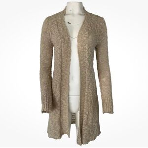 Lucky Brand Sz S Open Knit Crochet Duster Cardigan Brown Cotton Acrylic Boho